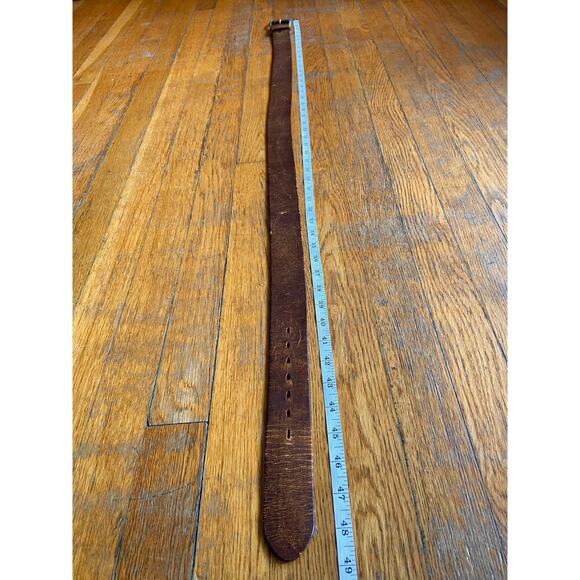 Vintage SEARS Distressed Wide Brown Leather Belt Mens sz 42 - Picture 10 of 12